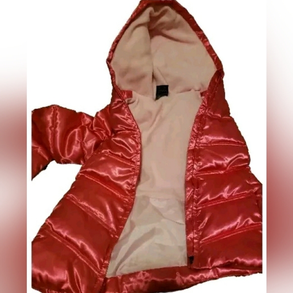 Faded Glory Girls S 6-6x Hooded Pink Shiny Puffer CoatPockets Attached InnerCuff - Picture 2 of 7